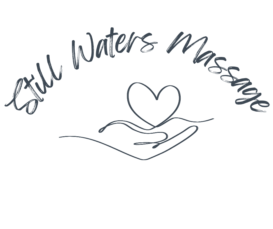 Still Waters Massage logo featuring a hand holding a heart